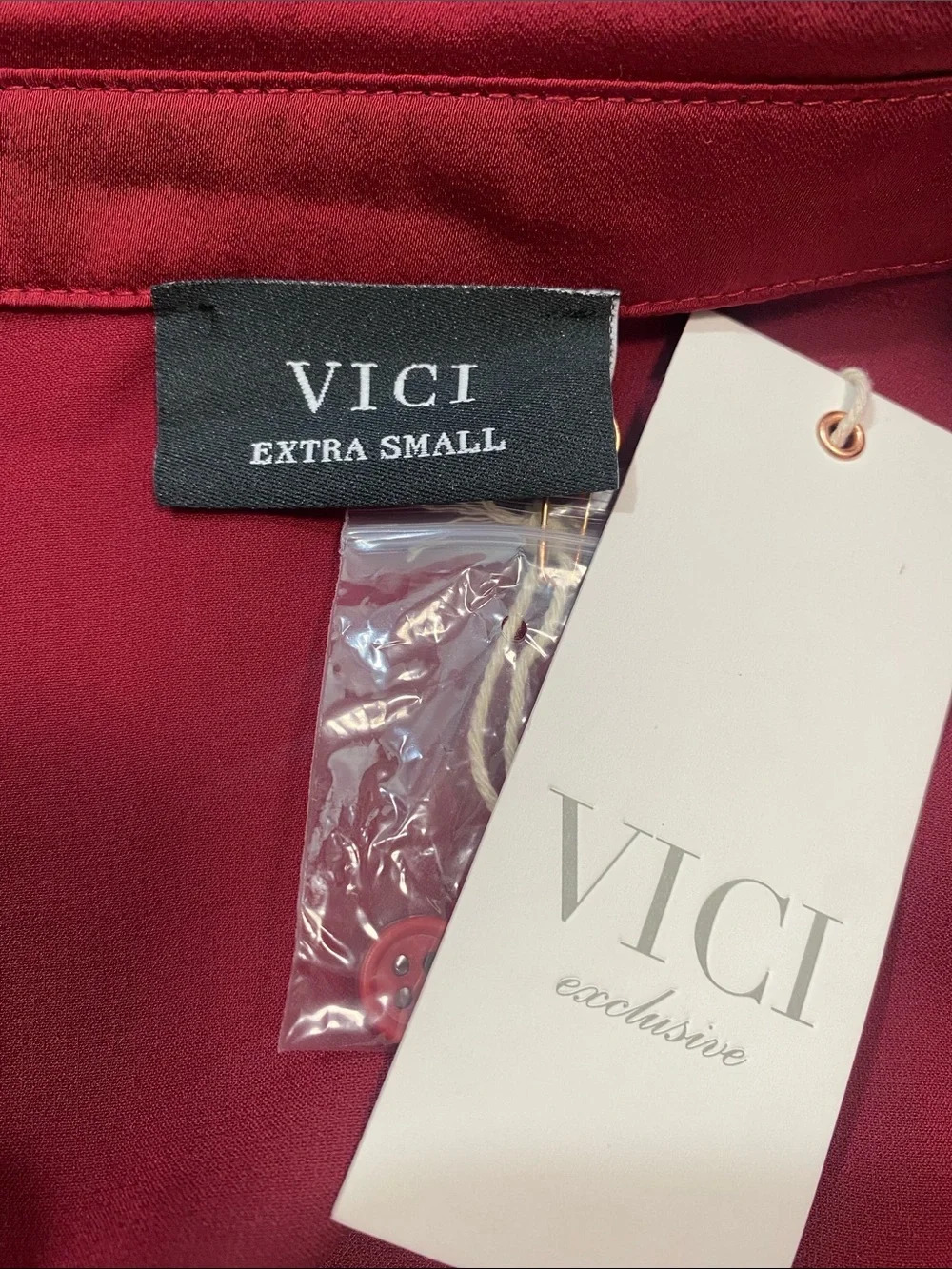 Vici Burgundy Satin Twist-Waist Midi Dress Size Xs - Picture 9 of 16
